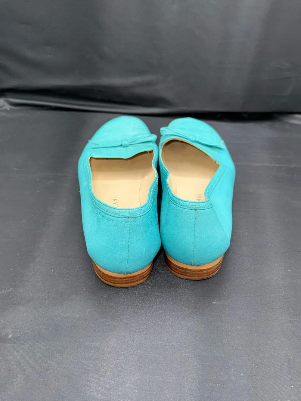 Antonio Melani Turquoise Leather Ballet Flats Coastal Grandmillennial Bow Sz 9